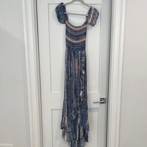 Surf Gypsy Blue and Blush High-Low Maxi Dress